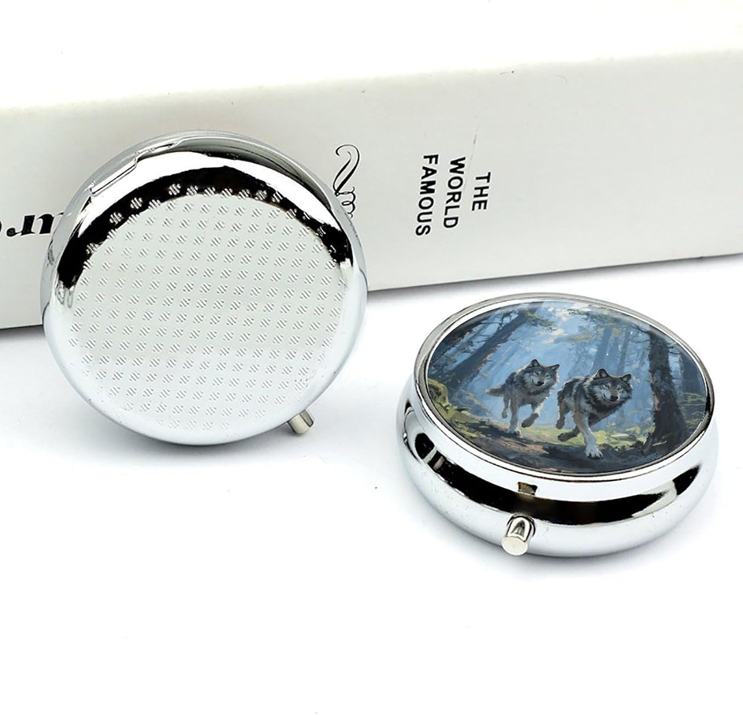 Wolf Forest Pill Case 3 Compartment Round Pill Box image 5