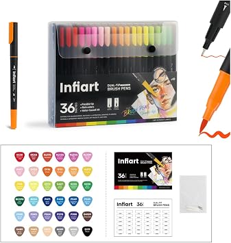 36 Colors Dual Tip Paint Markers, Water-Based Pen with Fine Tip and Brush Tip, Art Pens for Coloring Books, Calligraphy, Sketching, Journaling, Drawing for Adults Art Supplies and DIY Crafts