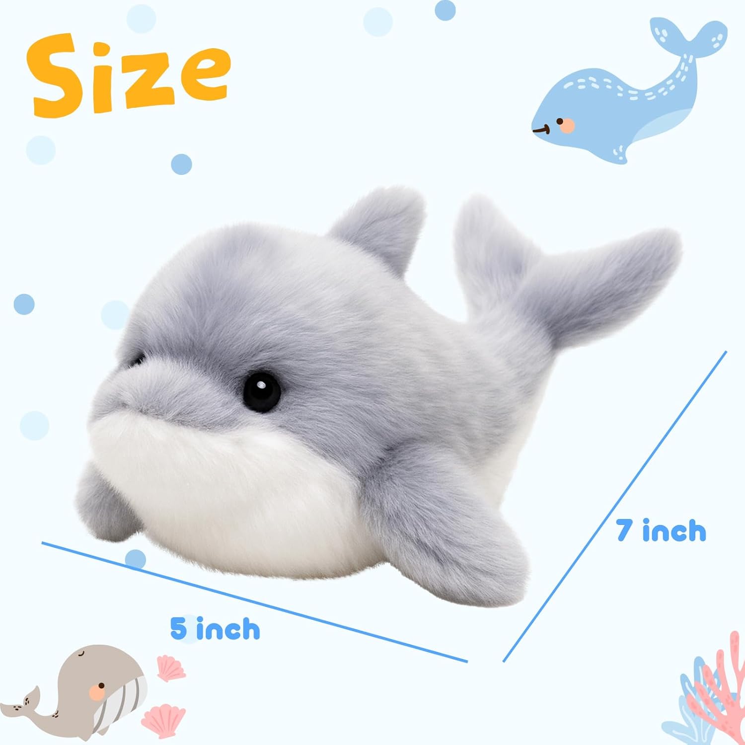 Adorable Dolphin Stuffed Animal Soft Gray Dolphin Plush Toy Cute Birthday Gift for Boys Girls Kids Toddlers