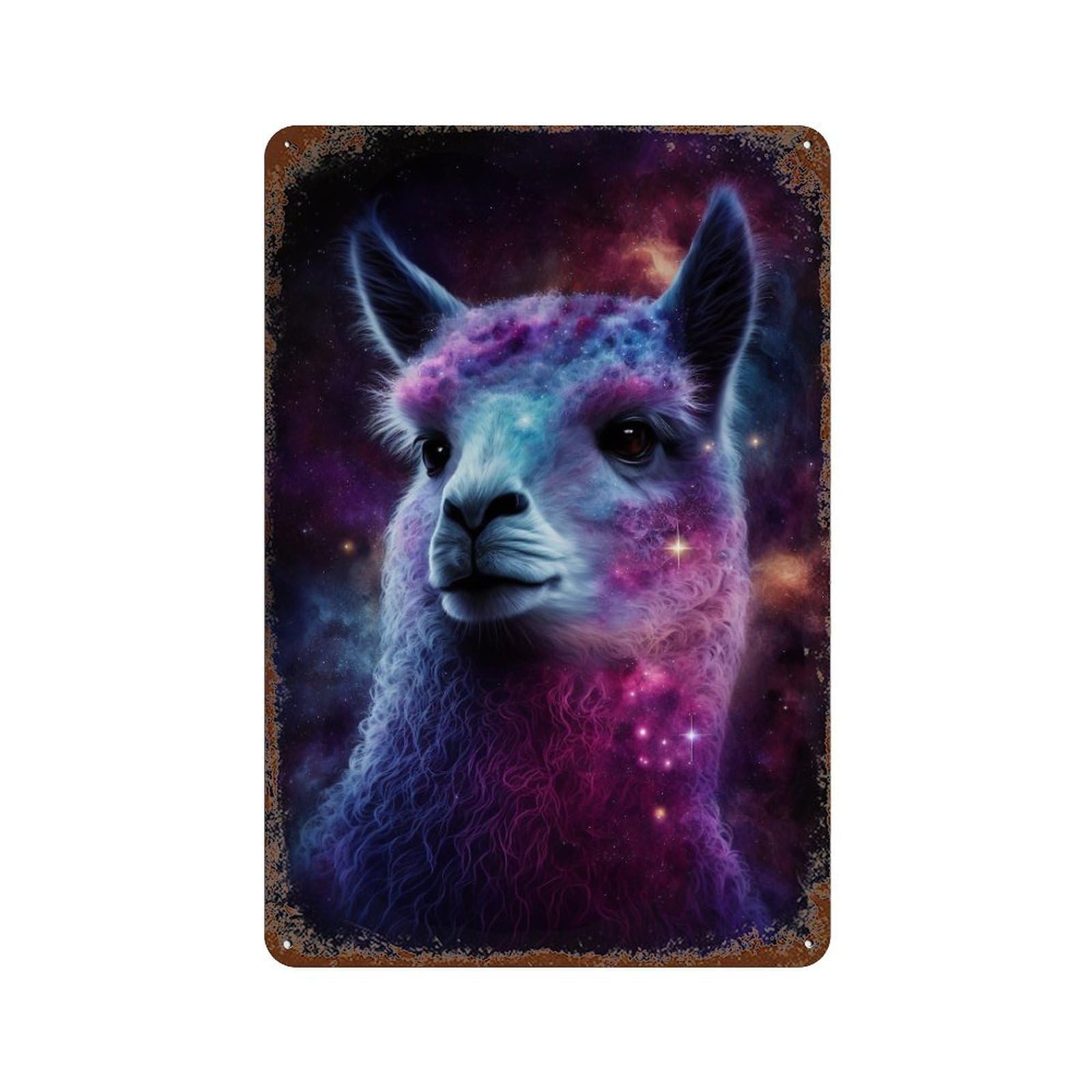 Vintage Rust Metal Sign Cosmic Llama Portrait-25 11.8"x7.9", Old School Wall Decor for Garage, Bar And Workshop Decor