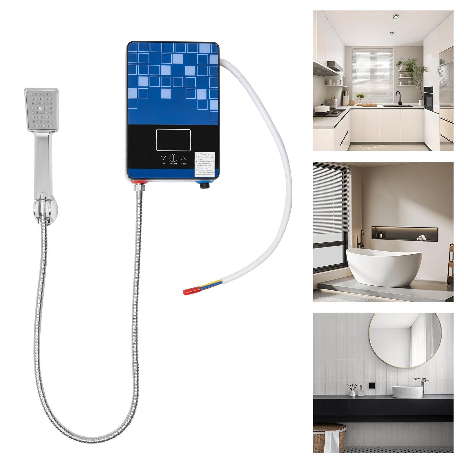 6500W Elektrisch Durchlauferhitzer, 220V Elektrisch Tankless Durchlauferhitzer Warmwasser Dusche mit LCD-Digitalanzeige konstanter Temperaturregelung und Übertemperaturschutz (Blau)