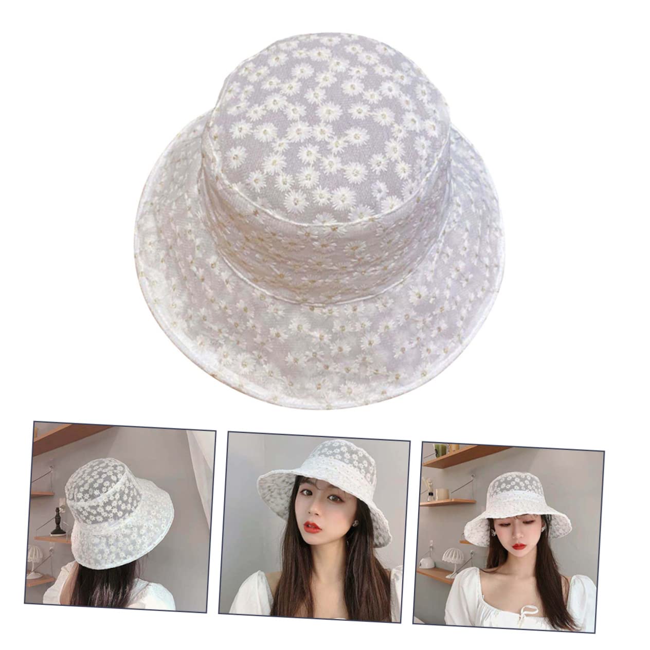 FOMIYES Cappello da Pescatore in Pizzo Ricamato Cappello in Pizzo Cappello da Pescatore per Donna Cappelli da Esterno Protezione UV Cappello da Sole Cappelli da Sole per Donna