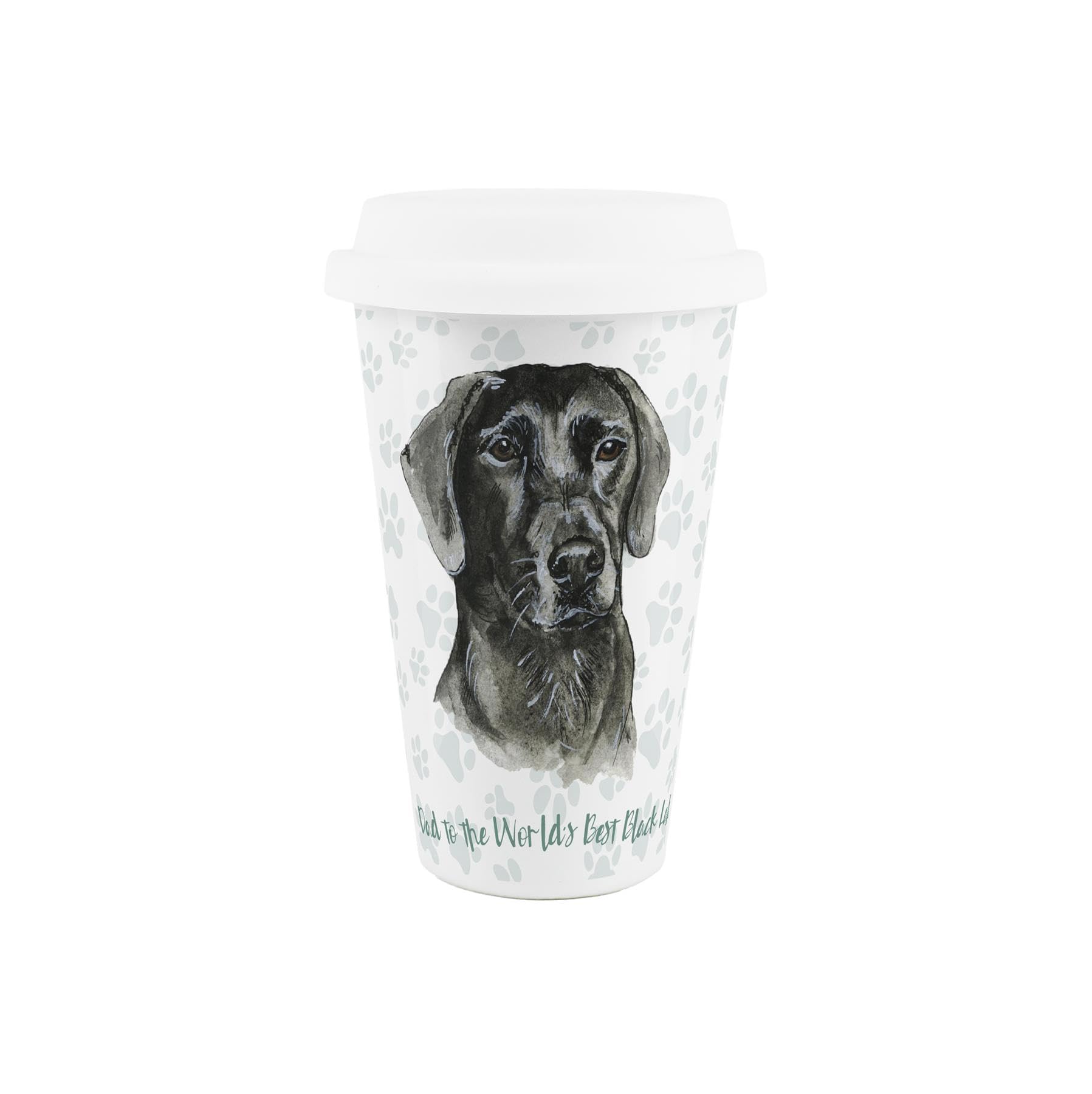 Purely Home World's Best Black Labrador Dog Ceramic Travel Mug - Novelty Gifts for Dog Dads - Reusable Silicone Lid Double-Walled Insulated Hot/Cold Drinks Tea Coffee Cup