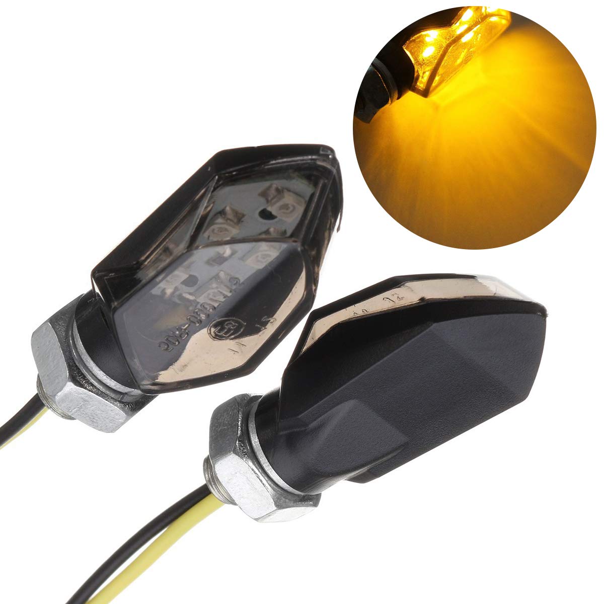 SFONIA 2pcs Mini Motorcycle Indicators 5LED E-Mark Turn Signal Lights 12V Waterproof Universal for Motorbike Scooter Quad Cruiser Off Road