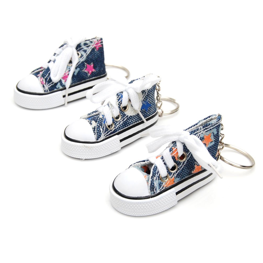 Favorict (3 Pack Vintage Blue Jean Canvas Mini Sneaker Shoe Keychain Keyring