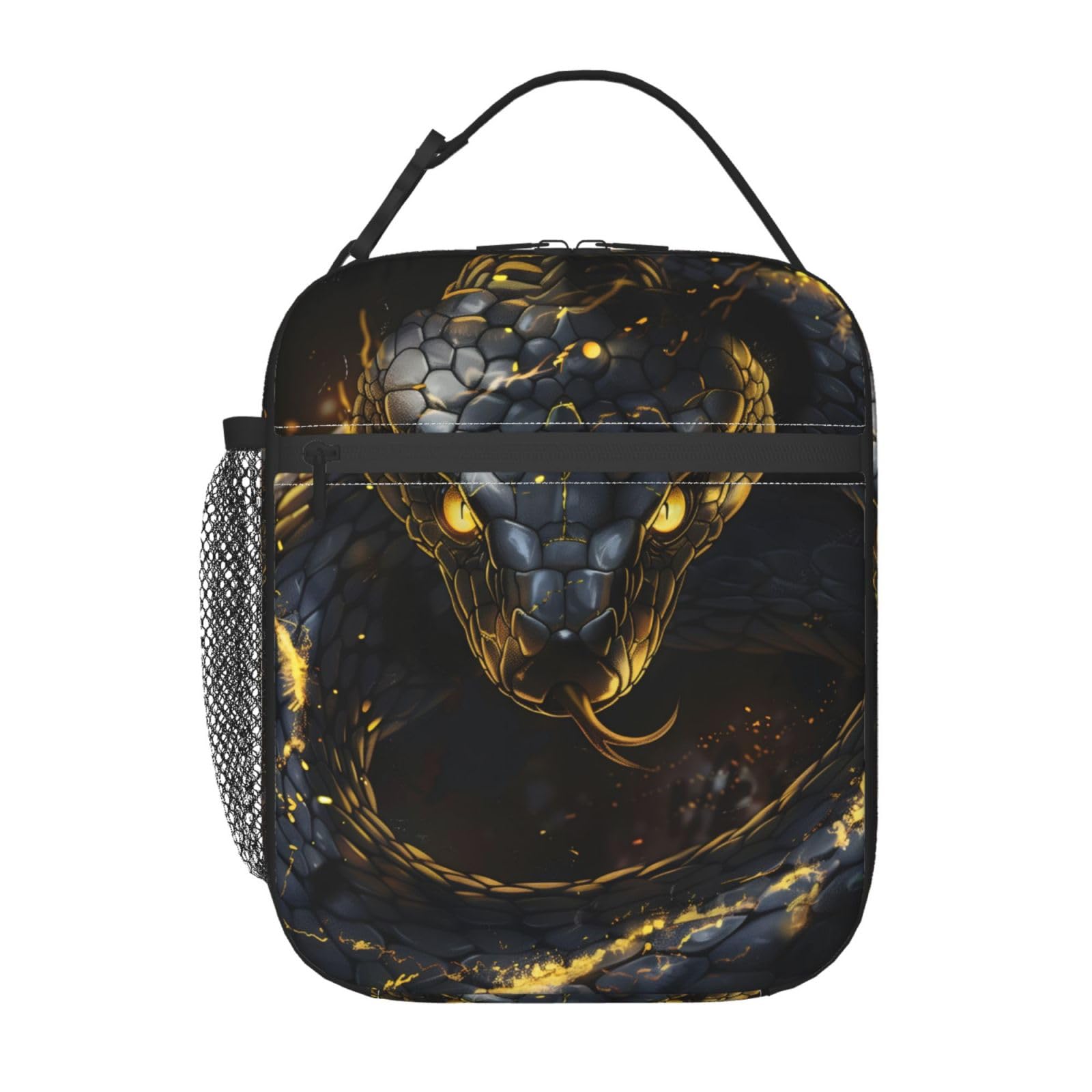 Fierce Snake Lunch Box for Women Adults Kids,Insulated Cooler Polyester Glowing Gold Accents Lunch Bag for Picnic,School,Office,Travel,Work,Portable Reusable Tote Thermal Lunch Bags AS PIC