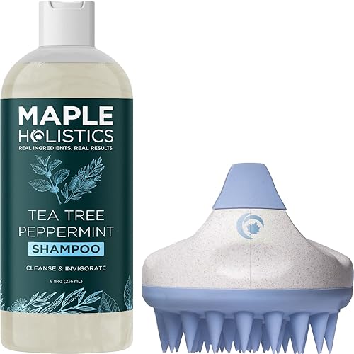 Champú de menta y árbol de té con cepillo de champú para el cabello, exfoliante de cuero cabelludo hecho con paja de trigo reciclada y silicona