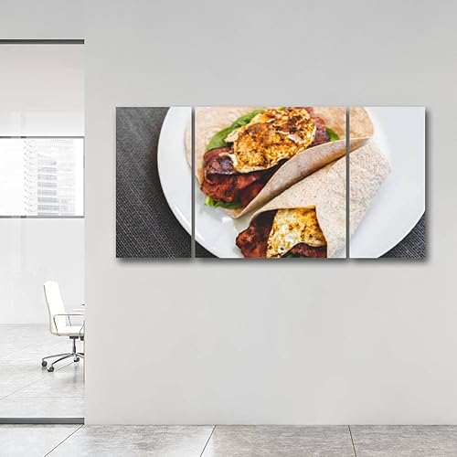 Miniatura 3 de Lienzo decorativo para pared, huevo, pavo, tocino, espinacas, sándwich de desayuno rápido y saludable, variedad de alimentos, cocina y cocina,