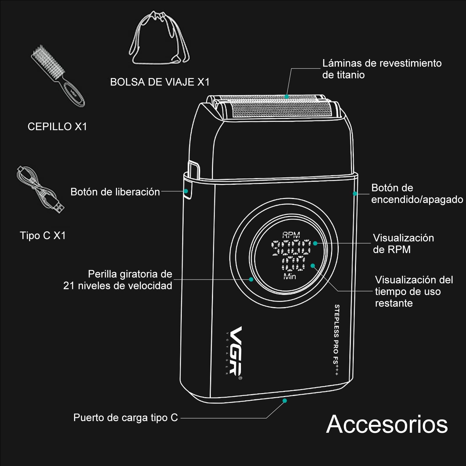 VGR Afeitadoras Eléctricas 378 Para Hombres, Afeitadora De Hoja Flotante Triple Inalámbrica Para Hombre, Maquinilla De Afeitar Eléctrica Para Hombre, Maquinilla De Afeitar De Motor De 9000 RPM