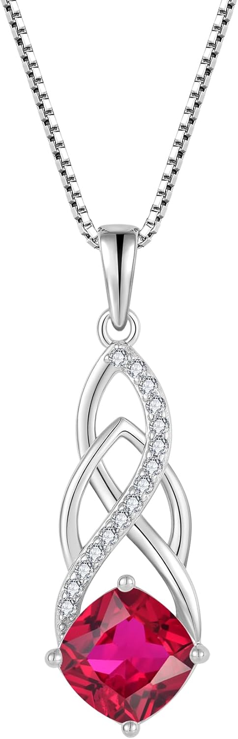 Infinity Necklace 925 Sterling Silver Celtic Knot Pendant Princess Cut Birthstone Necklace Jewelry Gifts for Women