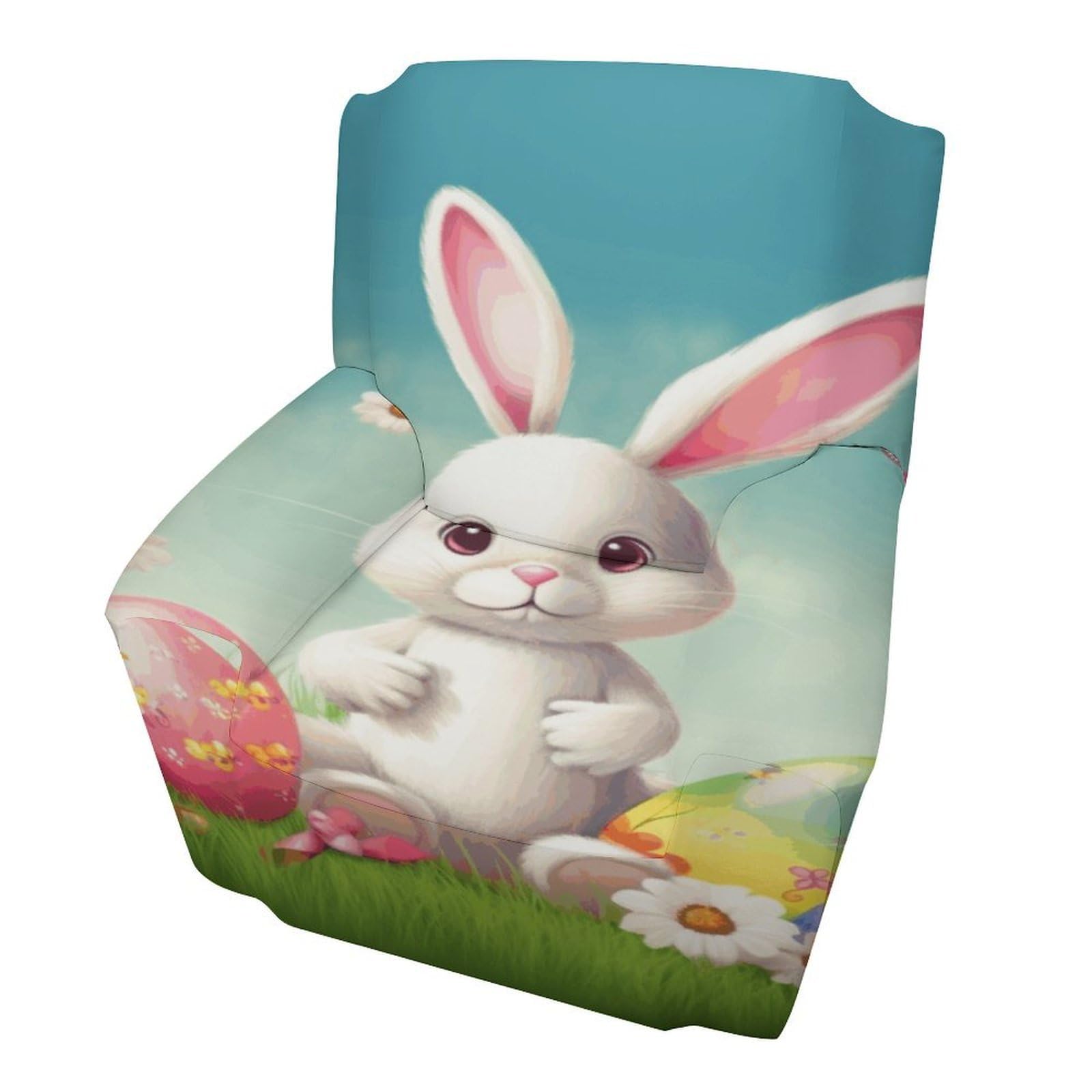 Fodpand Style Easter Bunny With Eggs And Spring Butterfly Sofa Cover Soft 1 Seater Sofa Slipcover For Pets Washable,Couch Cover With Elastic Straps Furniture Protector