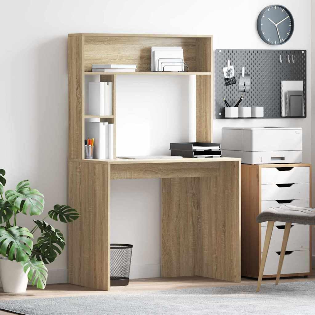 Hothingwell Scrivania in legno di ingegneria, 91 x 50 x 149 cm | Design moderno, scaffali incorporati, superficie liscia, facile manutenzione, per ufficio a casa o studio