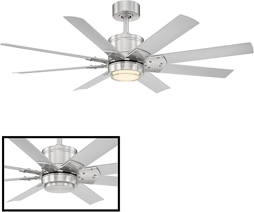 Miniatura 3 de Renegade - Ventilador de techo inteligente de 8 aspas para interiores y exteriores, níquel cepillado de titanio con kit de luz LED de 3000 K y