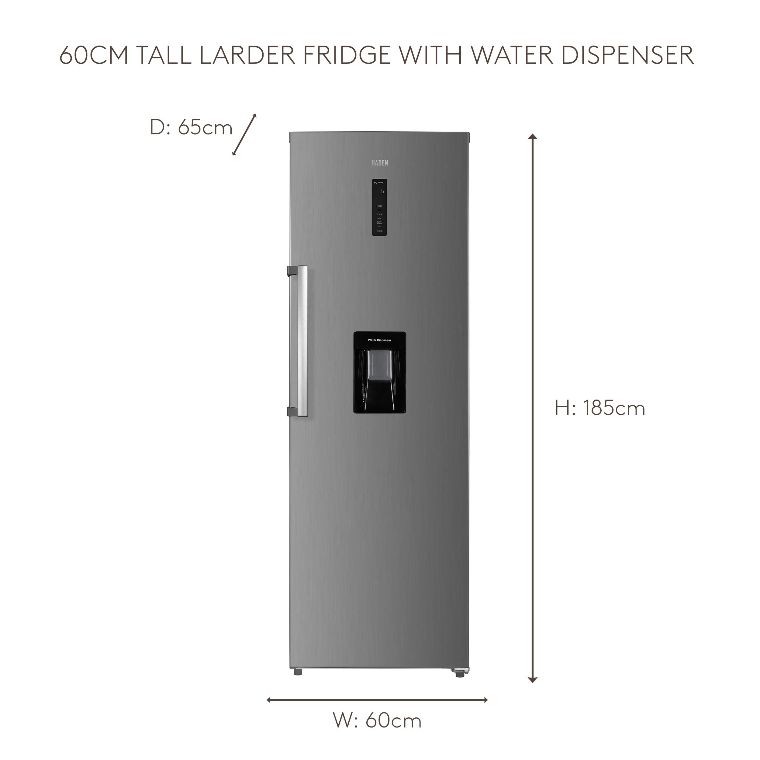 HADEN Tall Larder Fridge - With Drinks Dispenser - 356L Capacity - Digital Temperature Control - 4 Glass Shelves - Crisper Drawer, 2 Extra Drawers - 185cm Height - 3