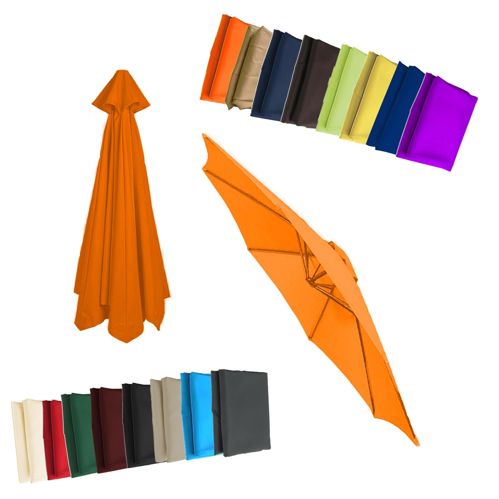 Replacement Parasol Canopy - Cloth For 2/2.3/2.5/2.7/3/3.50m 6/8 Arms Garden Umbrella Replacement Cover Fabric(Orange,8.2ft (250cm)/6 Ribs)