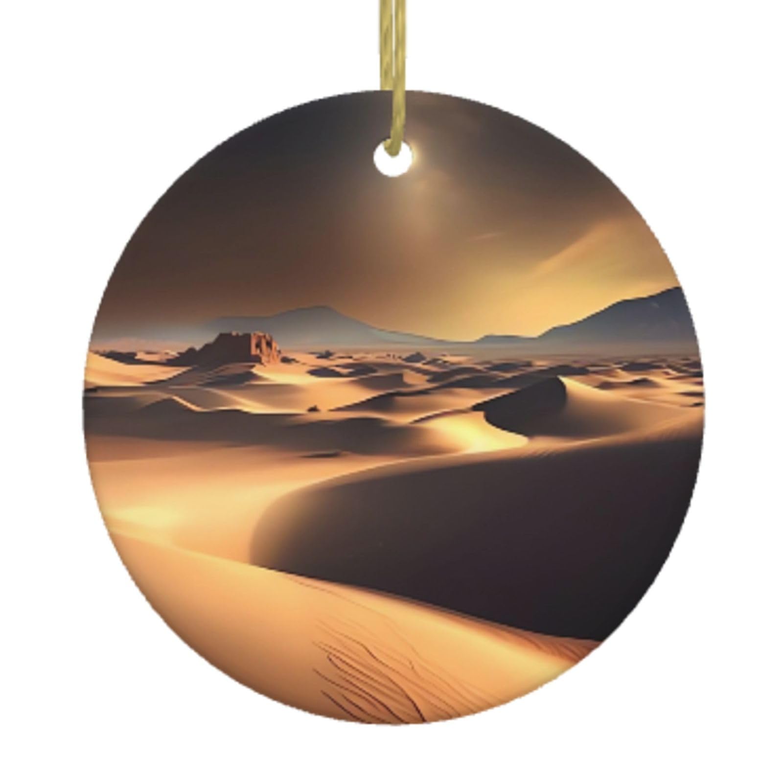 Ceramic Christmas Tree Hanging Ornaments with Gold Ropes Christmas Tree Decorations Round Ceramic Sahara Desert Pendant Keepsake Decorations for Holiday Xmas Gift Ideas