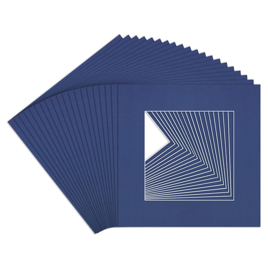 Procut Global 8x8" Blue Picture Mounts to Fit 5x5" Aperture - Precision Cut Cardboard Photo Mount - Ideal for Frames, Prints, Artwork & Certificates - Sizes & Colours Available - 20 Pack