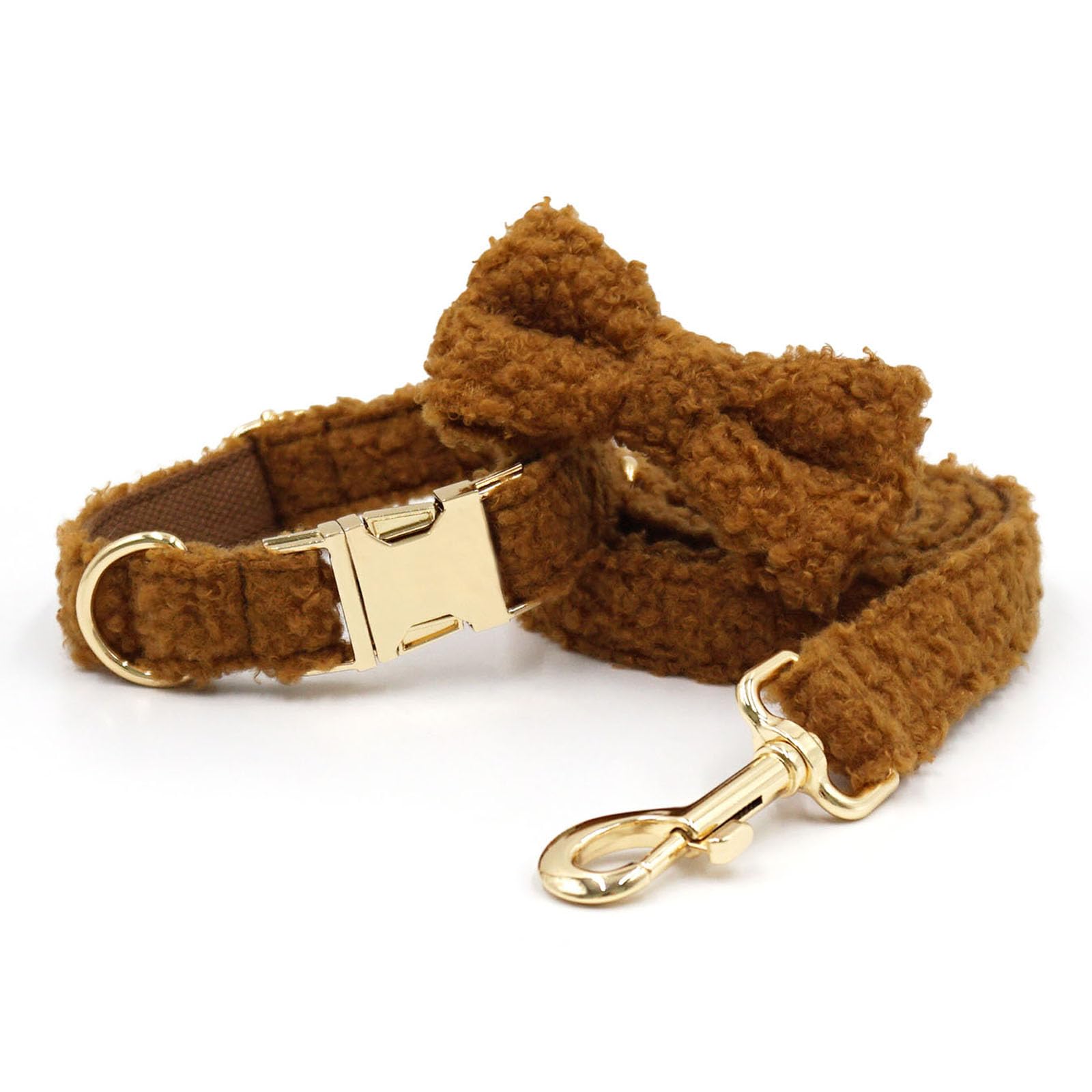 Collare e guinzaglio regolabile con papillon fibbia oro rosa, simpatico accessorio per cuccioli
