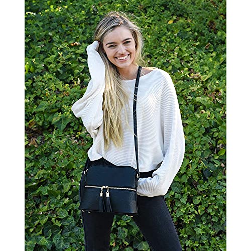 Image of SG SUGU Lunar Lightweight Medium Dome Crossbody Bag Shoulder Bag with Tassel | Zipper Pocket | Adjustable Strap