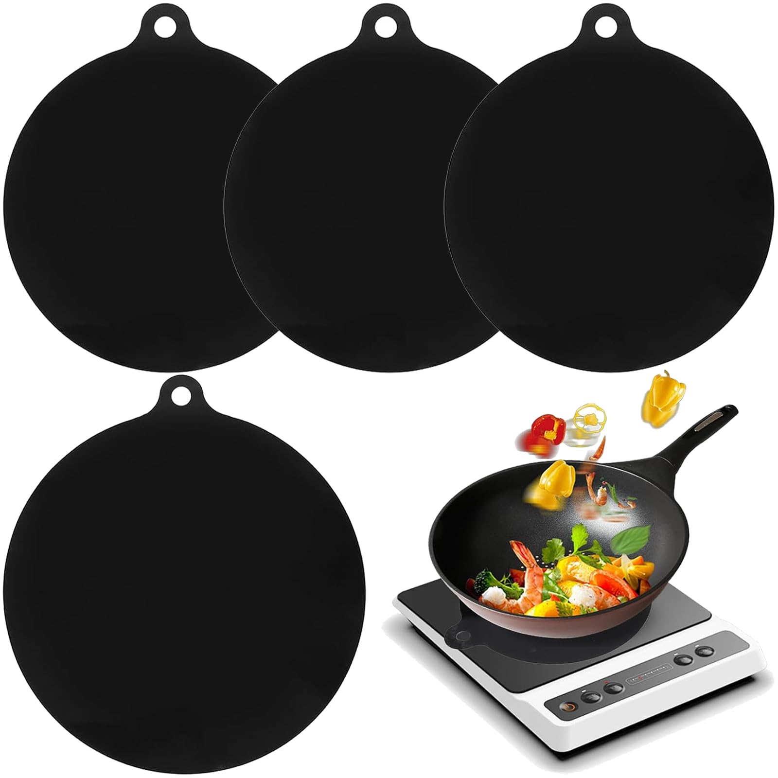 4 Piezas Protector de Placa de Induccion, 0.7 mm × 22 cm Protector Placa Induccion, Protector Vitroceramica Induccion, Resistente hasta 250 °C, Antideslizante y Antigraffio, Fácil de Limpiar y