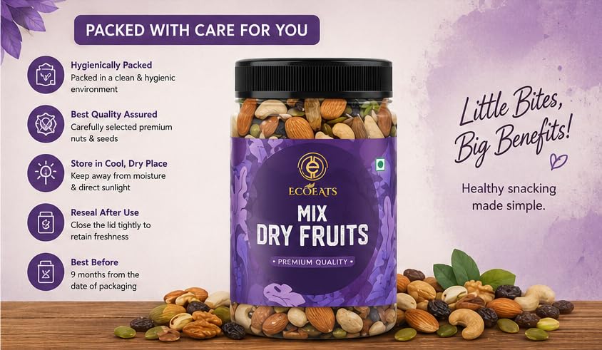 Image of Ecoeats Premium Dry Fruits Mix | Healthy Mixed Nuts Contains Almonds, Cashews, Pistachios, Apricot, Black Raisin, Kiwi | 250g