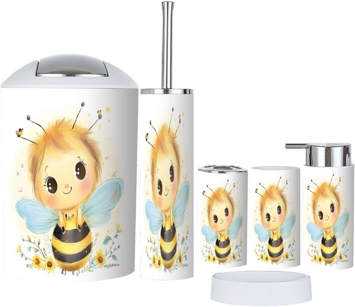 Bathroom Accessory Set 6 Piece BoBo Cute Doodle bee Floral