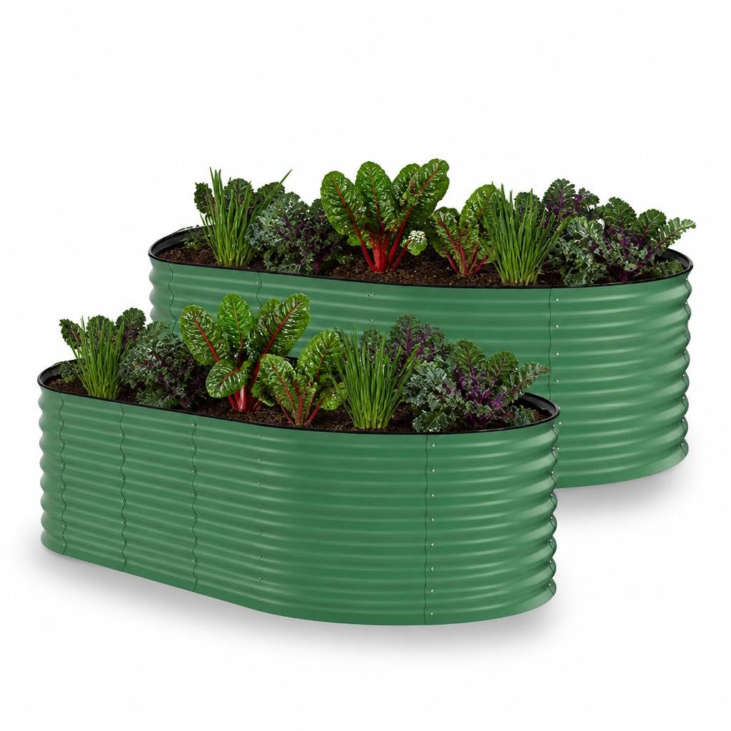 Garvee 2 Pack 6X3X2ft Galvanized Raised Garden Bed, Oval Metal Planter Box
