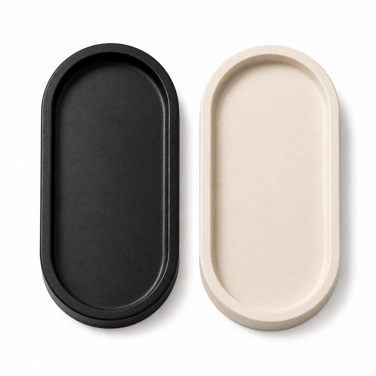 Handmade Oval Concrete Trinket Tray Set of 2 – Jewellery Ring Dish & Catchall Organizer for Bathroom, Vanity, Makeup, Candle & Table Décor (19 x 10 cm) (Black & Ivory Duo)-image-17