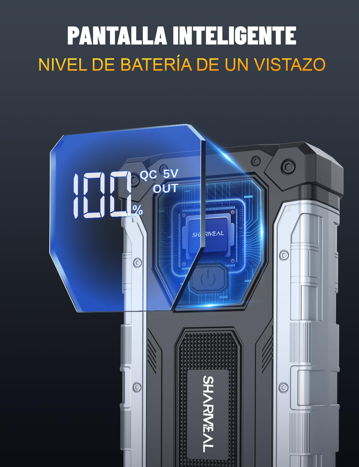 Arrancador de Coche, 10000A Arrancador de Baterías de Coche, 12V Arrancador de Portátil con para All Gasolina o 10L Diesel, Clips de Seguridad Inteligentes, Portable Jump Starter con Linterna LED