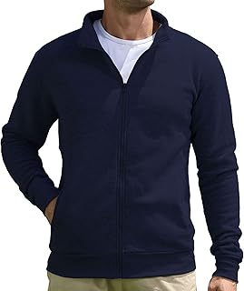 Halfword Mens Zipper Fleece Cardigan Jacket Casual Full Zip Long Sleeve Lightweight Jacket