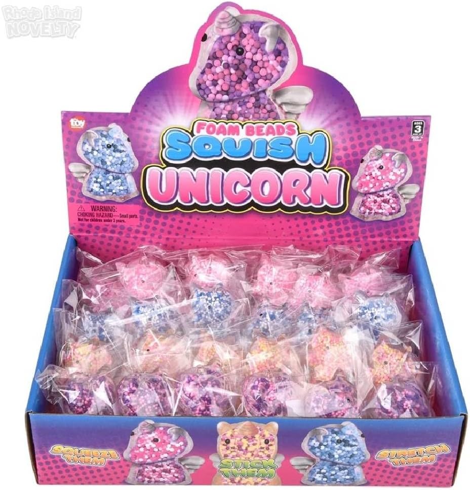 Mini Squeezy Foam Bead Unicorn Toys – 2.3″ (Pack of 24) – Assorted Color Squishy Toys – Great for Party Favors, Prize Baskets, Classroom Rewards & Fidget Play