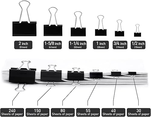 Miniatura 10 de Clips medianos para carpeta, paquete de 72, 1-14 pulgadas, estándar 1.260 in, negro, capacidad de 0.6 pulgadas, clips medianos de 1.25 pulgadas,