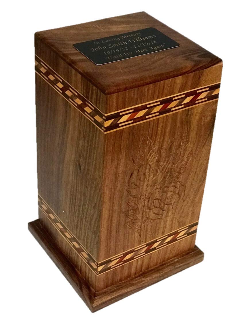 Adult Size Wooden Human Funeral Cremation Urn with Beautiful Engraved Plaque