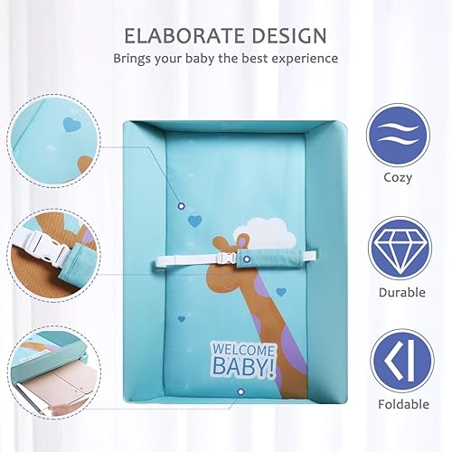 Miniatura 6 de EGREE Estación de cambio de pañales plegable portátil para bebés con ruedas, altura ajustable, organizador móvil de guardería con cinturón de