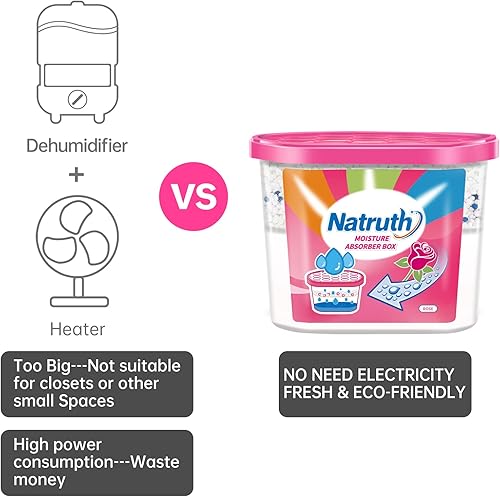 Miniatura 3 de NATRUTH Cajas absorbentes de humedad (6 paquetes), 12.5 onzas con aroma a rosa, deshumidificador portátil de armario, cubo absorbente de olores,