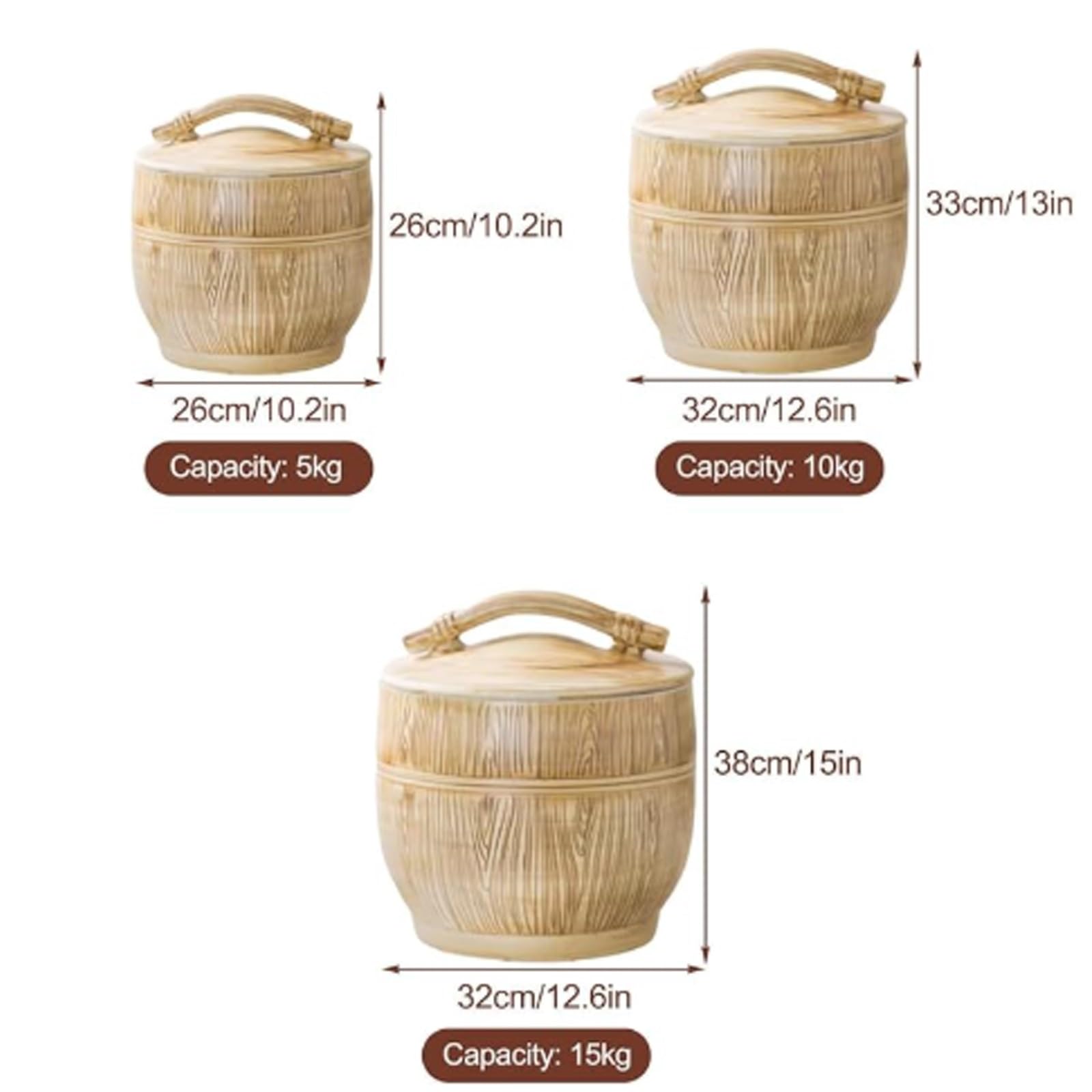 Secchio per Riso ermetico Contenitore per Riso con Coperchio Contenitori per Alimenti in Ceramica Cilindro per Riso in Ceramica con Coperchio Barattolo Cinese Decorativo in Ceramica(15kg)