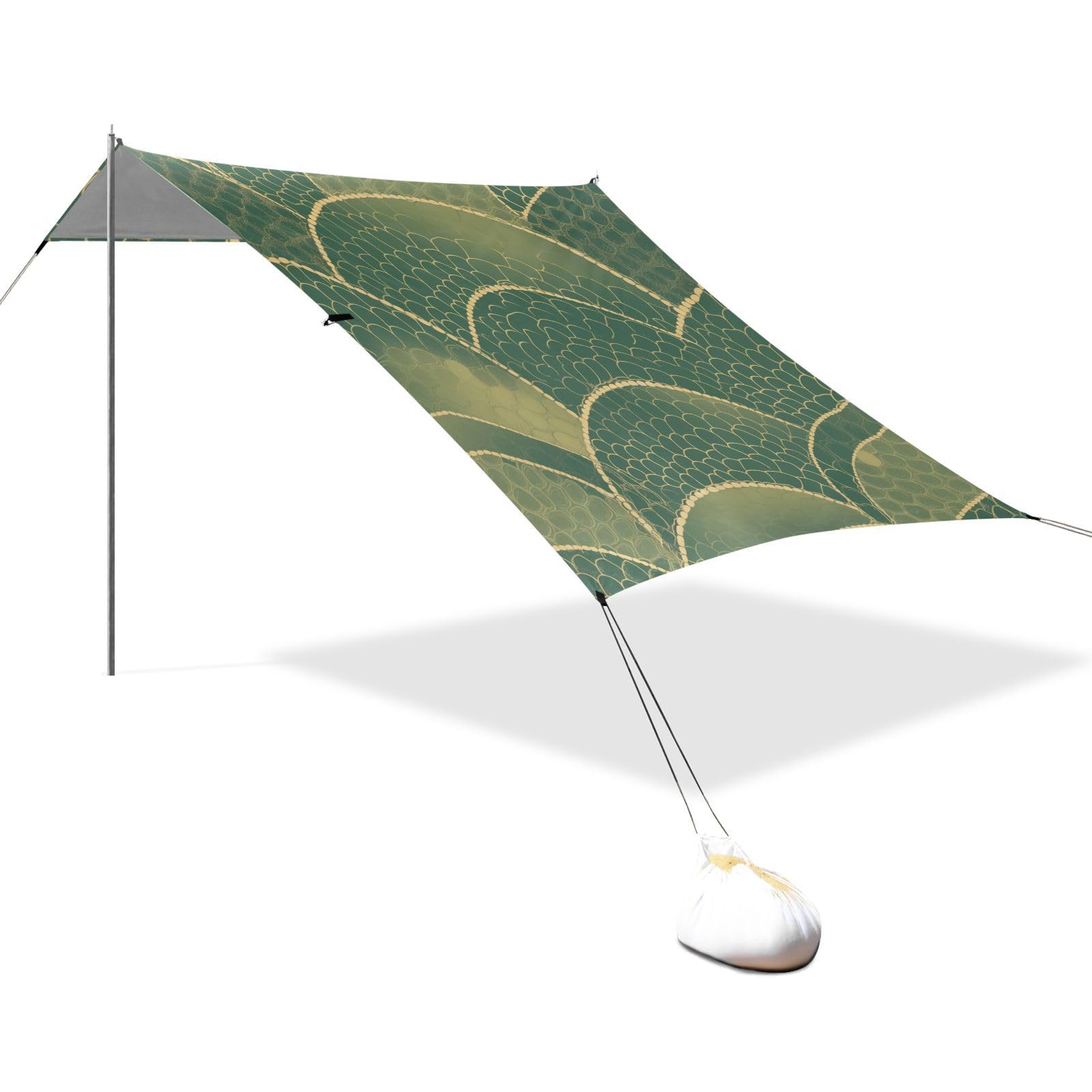Snake Skin Print Style LightGreen Beach Canopy UPF50 Water-Resistant Large Portable Sun Shelter with Carrying Bag for Backyard, Grassland, Park