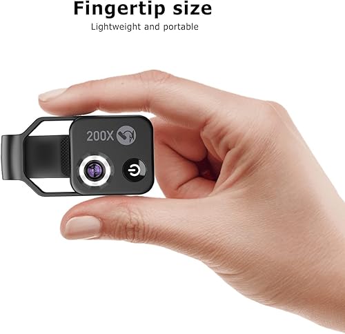 Miniatura 3 de Mini microscopio de bolsillo para teléfono 200X, lente de microscopio de teléfono, accesorios de cámara de microscopio digital portátil con luz LED