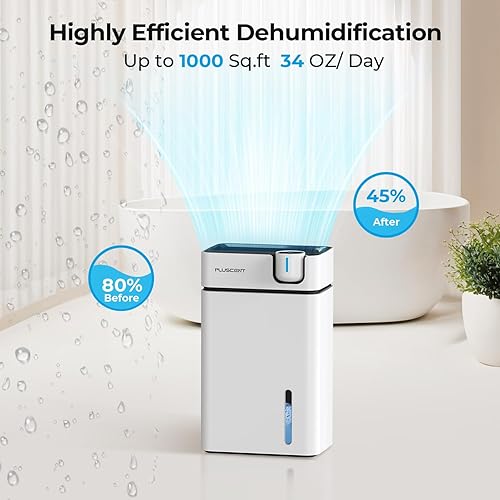 Miniatura 2 de Deshumidificador silencioso de 1000 pies cuadrados con manguera de drenaje para sótano, dormitorio, baño, armario de caravana, con tanque de agua de