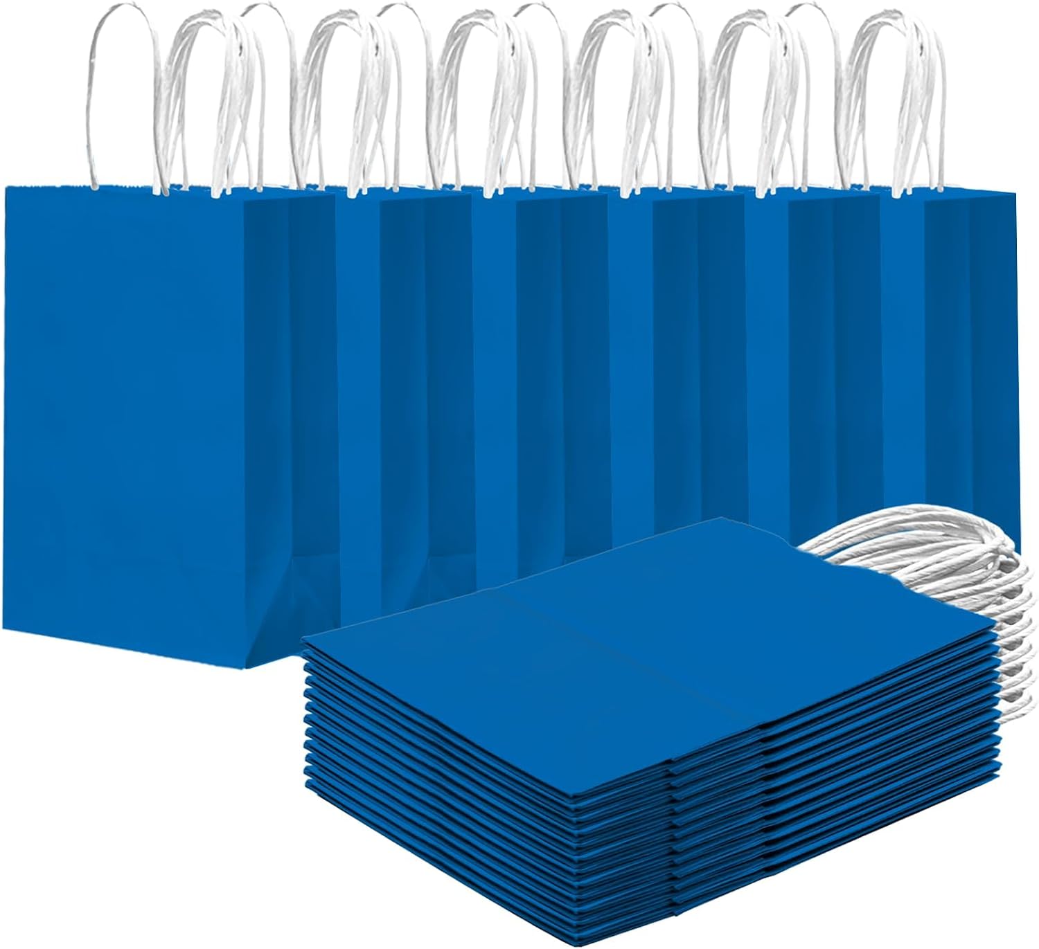 qiqee 24PCS Small Gift Bag with Handles Bulk 8.3"x6"x3" Gift Bags Cyan Bags Multiple Uses (Small Size)