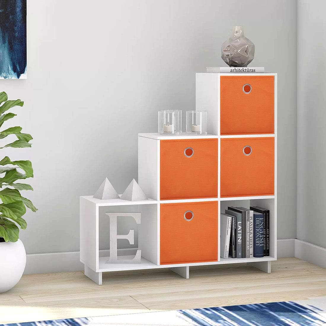 i BKGOO Foldable Storage Cube Drawer Bins Collapsible Fabric Storage Boxes with Round Metal Grommets for Organizing Shelf Nursery Home Closet 4Pack&6Pack 11x11x11 inch (6 Pack Orange, 11x11x11 inch)