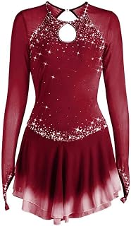 QtthZZr Girls Professional Ice Skating Competition Dresses Gradient Figure Skating Costume Rhythmic Gymnastics Leotards Crystal