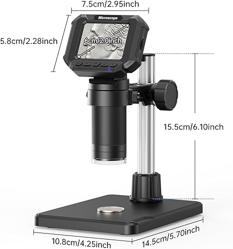Miniatura 8 de Microscopio Digital de 2.4 Pulgadas - Hasta 1000X de Magnificación, Pantalla Recargable, Anillo de Luz LED de 8 Luces, Foto y Video, Conexión USB