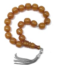 Big Beads Series -Relaxing and Stress Relief Big Prayer and Worry Beads, EFE Tesbih, Maskot Tesbih, Tasbih, Rosary 13mm-19 Beads -Big Amber Colored Resin Beads