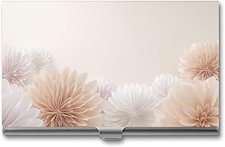 Subtle Paper Decorations Neutral Tones Business Card Holder, Pocket Slim Portable Metal Business Card Case for Women Men