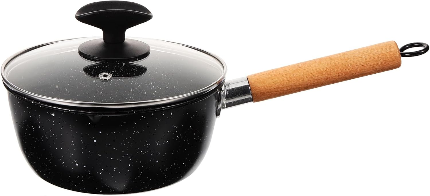 Nonstick Maifan Stone Saucepan 18cm with Lid, Kitchen Portable Cooking Pot for Food Preparation and Soup Cooking, General Use Cookware Random Style