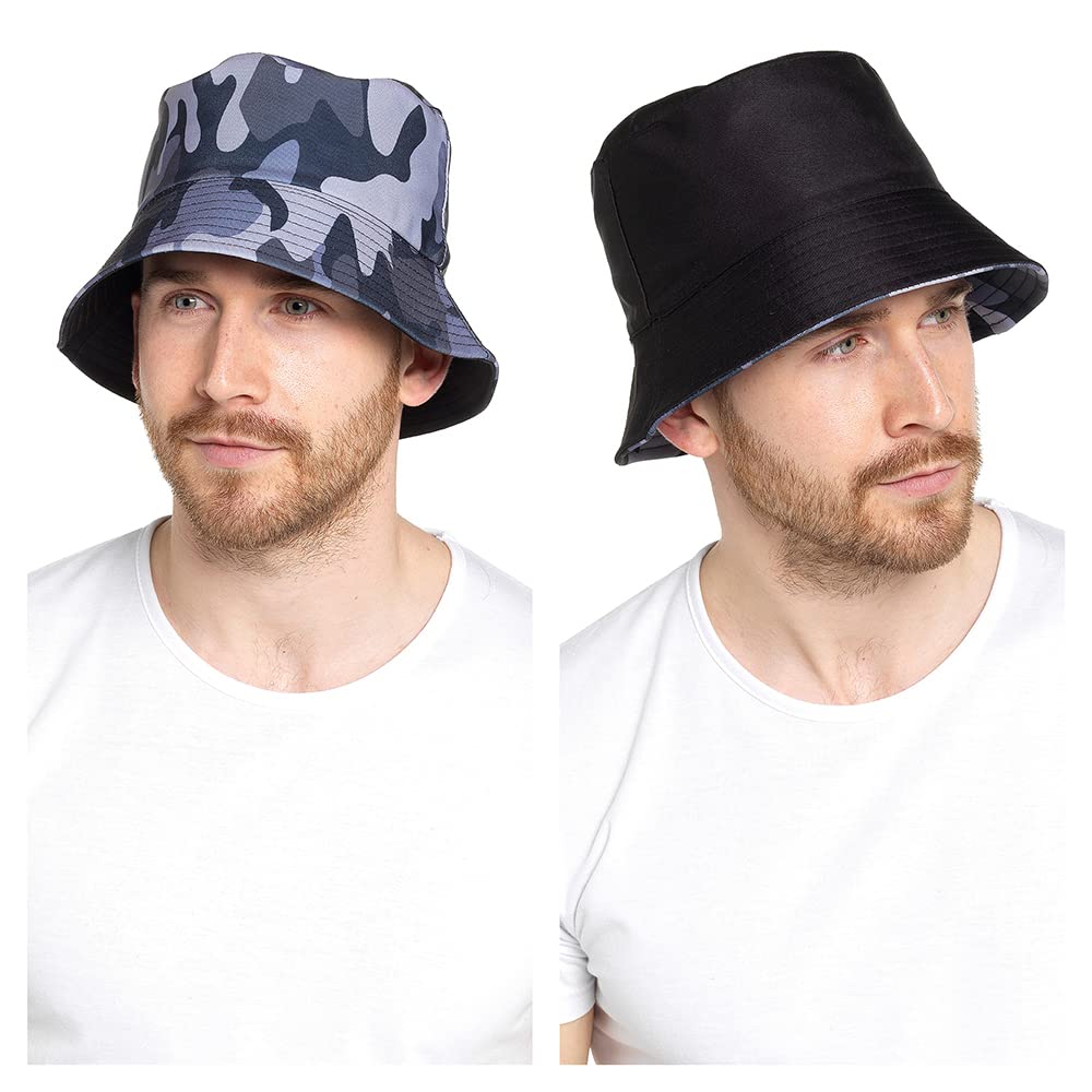 Undercover Men's Black/Grey Camo Reversible Bucket Hat Gl690 M/L