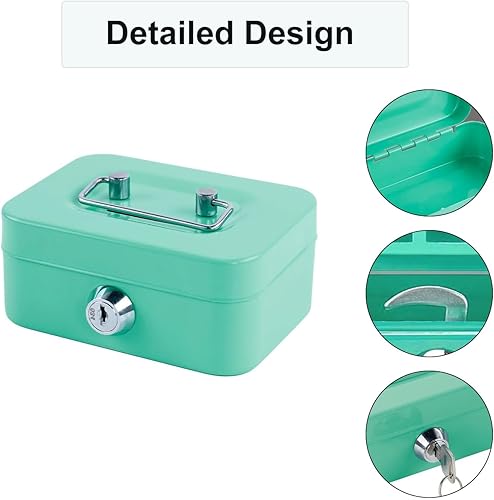 Miniatura 3 de Mini caja de efectivo de acero con bloqueo, pequeña caja de seguridad con asa portátil, banco de dinero sin bandeja de dinero, lata para efectivo