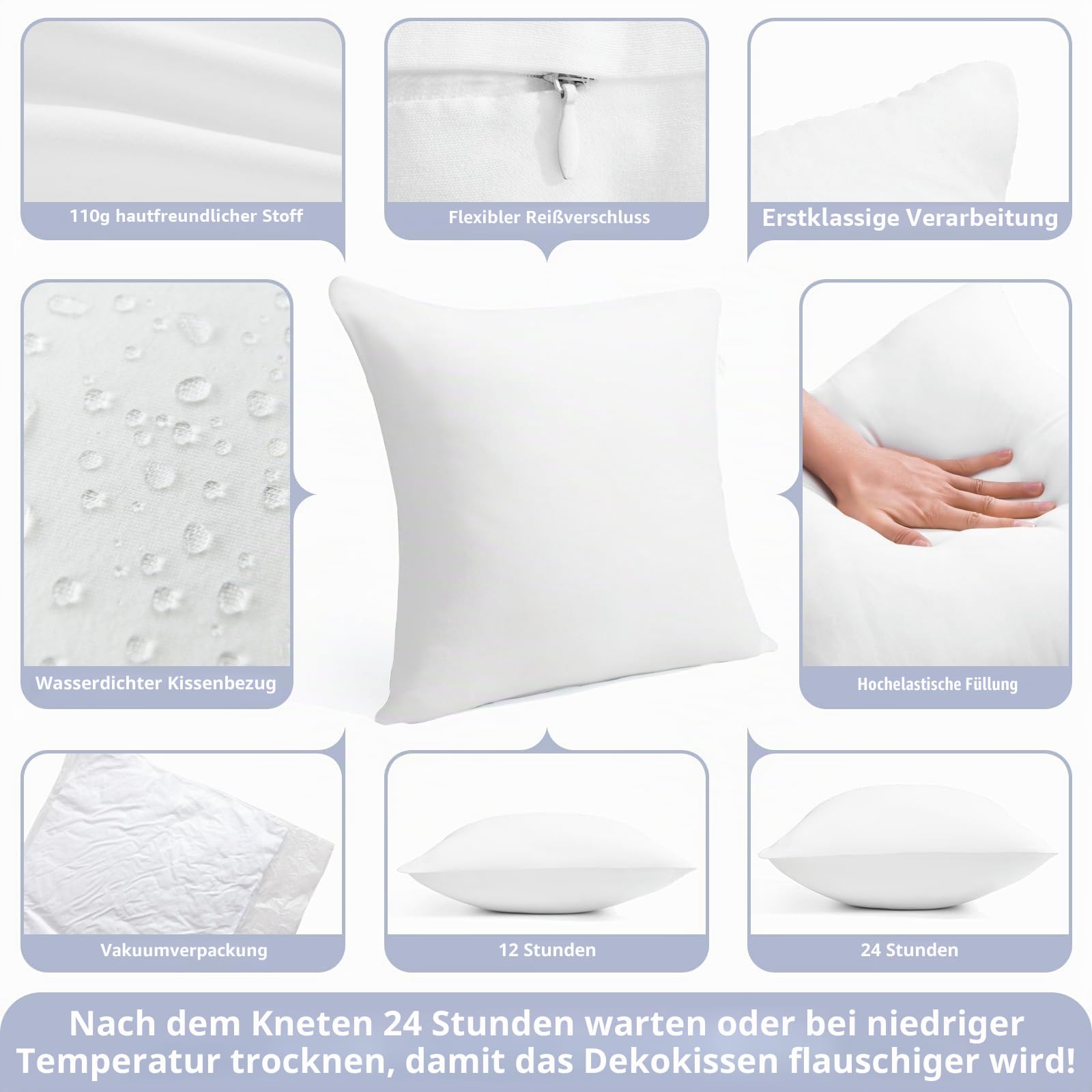 50x50 cm Outdoor Wetterfest Kissenfüllung 2er Set wasserdichte Kissen Gartenmöbel Dekokissen Innenkissen Kopfkissen Federkissen Zierkissen für Sofa Terrasse Balkon Wohnzimmer Cushions Weiß