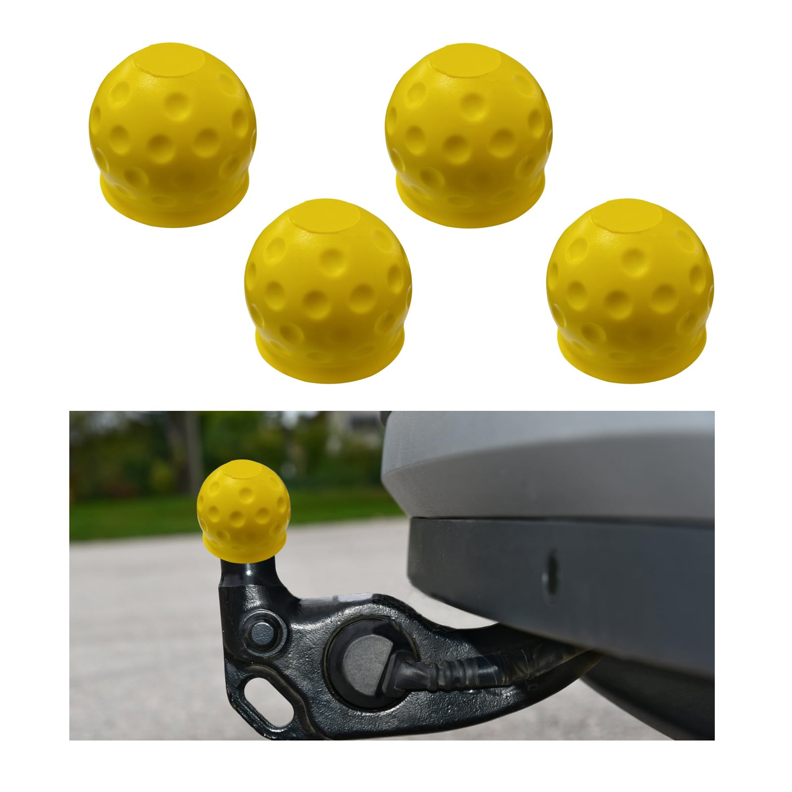 Dickno 4 PCS Trailer Ball Cover, 2 Inch Rubber Waterproof Towing Hitch Ball Protector, Universal Dustproof Tow Ball Protective Cap Replacement for Trailer RV Caravan Truck Boat (Yellow)